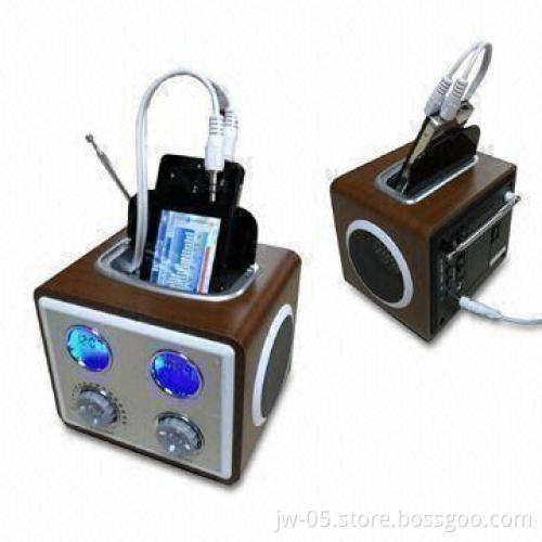 Wooden Portable Speaker with Alarm Clock and AM/FM Radio